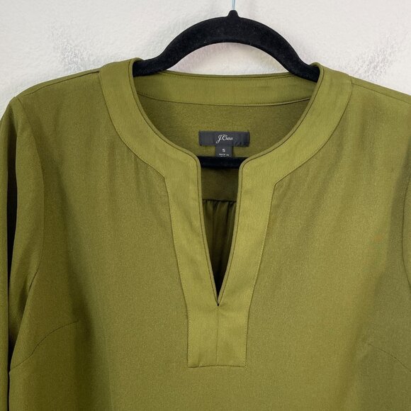J Crew Womens Small Moss Green Blouse 3/4 Sleeve Shirt Top V Neck - Picture 8 of 12